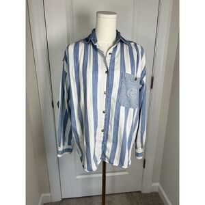 Vintage PS Gitano Striped Button Down Size Medium 80s 90s 100% Cotton Retro